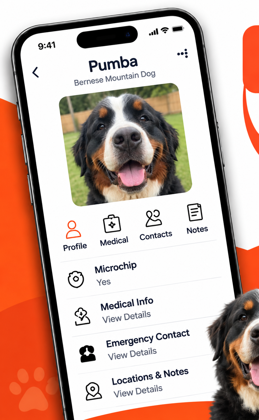FurFolio digital pet profile for Scooby showing identification, medical and emergency information